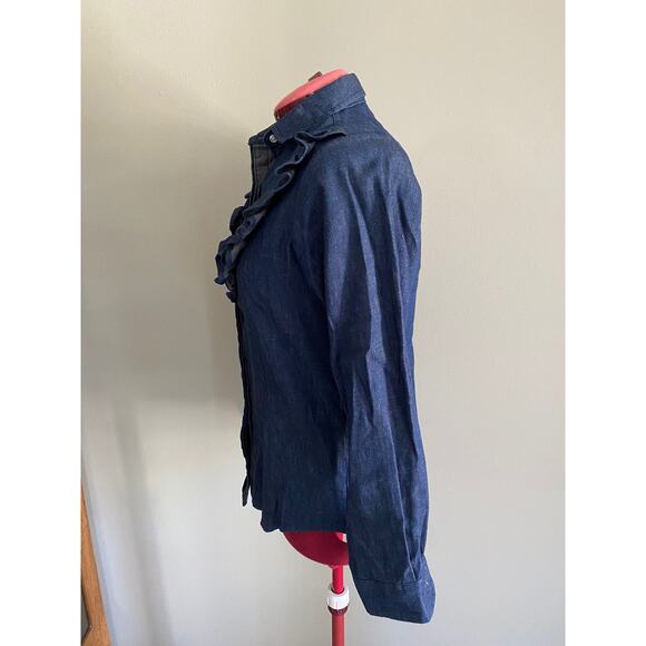 Lee Chambray button down ruffle front dark wash 1980s western - Picture 5 of 9